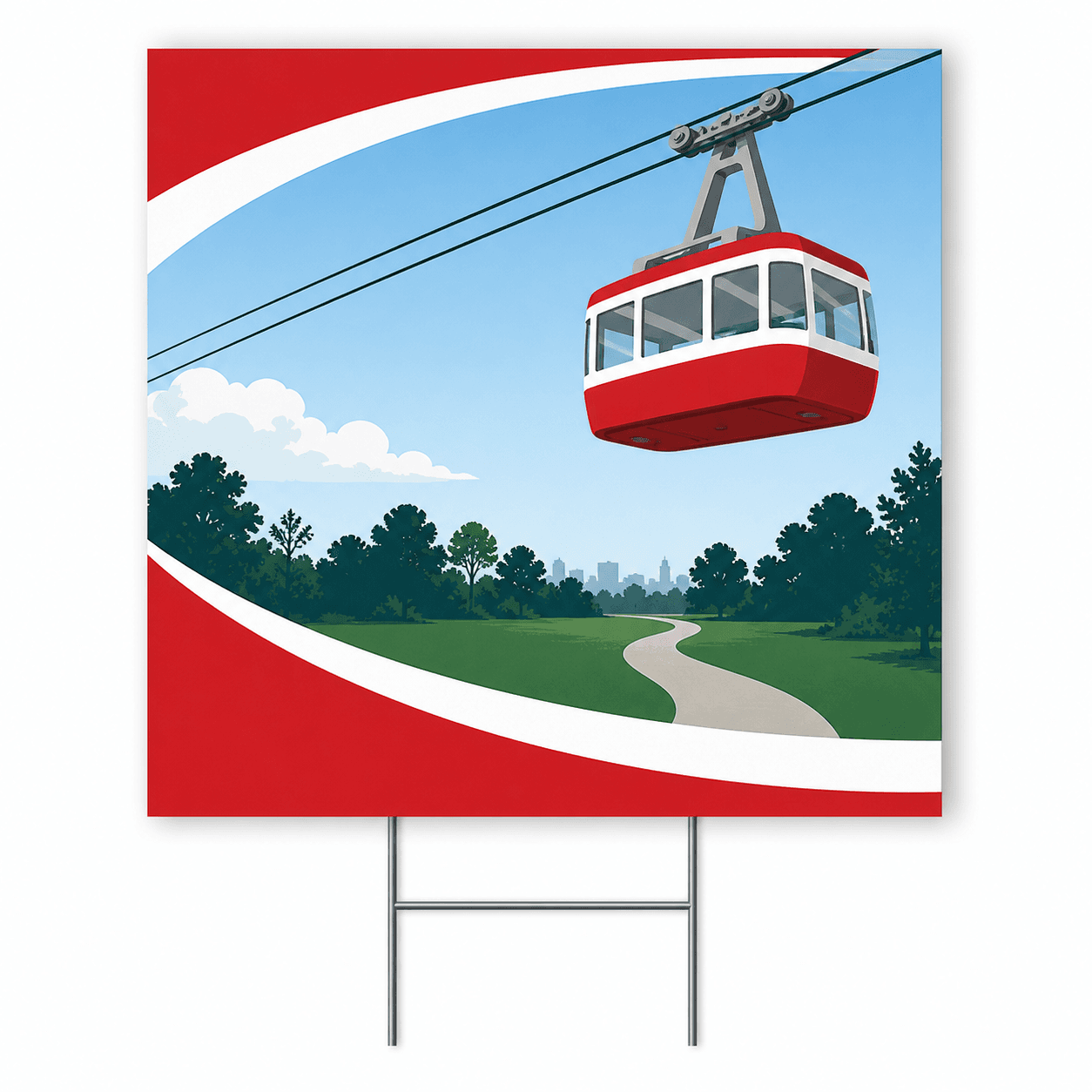 Generated red and white aerial tram yard sign concept